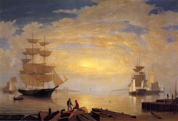 Main Product Photo of Gloucester Harbor at Sunrise Painting by Fitz Hugh Lane