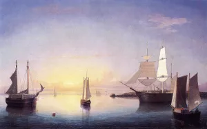 Gloucester Harbor at Sunset by Fitz Hugh Lane Oil Painting