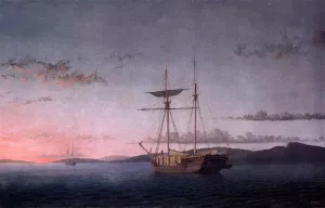 Lumber Schooners at Evening on Penobscot Bay by Fitz Hugh Lane - Oil Painting Reproduction
