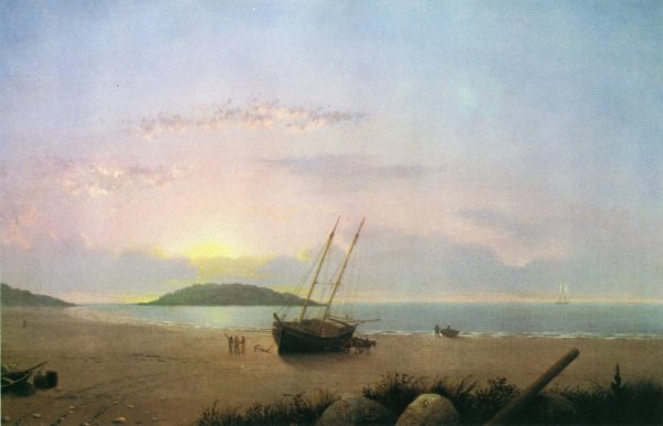 New England Coastal Scene - Cape Ann Beach by Fitz Hugh Lane - Hand-Painted Oil Painting Reproduction