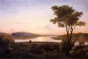 New England Inlet with Self Portrait by Fitz Hugh Lane Oil Painting