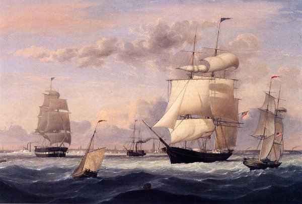 New York Harbor by Fitz Hugh Lane - Hand-Painted Oil Painting Reproduction