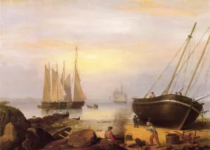 Repairing Ships, Gloucester Harbor by Fitz Hugh Lane - Oil Painting Reproduction