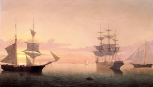 Ships at Sunrise by Fitz Hugh Lane - Oil Painting Reproduction