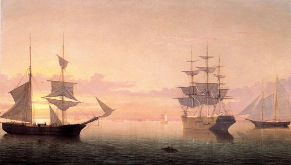 Ships at Sunrise by Fitz Hugh Lane - Hand-Painted Oil Painting Reproduction