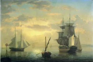 Ships in Harbor Oil painting by Fitz Hugh Lane