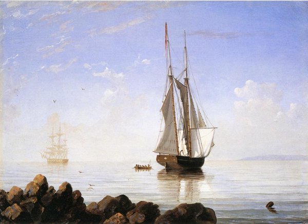 Sunny Morning, Gloucester Harbor by Fitz Hugh Lane - Hand-Painted Oil Painting Reproduction