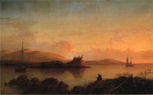 Sunrise on the Maine Coast, Mount Desert Island by Fitz Hugh Lane Oil Painting