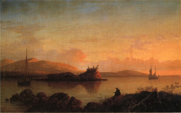 Main Product Photo of Sunrise on the Maine Coast, Mount Desert Island Painting by Fitz Hugh Lane