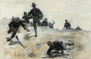 Forgotten Heroes; Captain Taylor, Troop C, 9th Calvary, Leading a Charge up the San Juan Hill in the Battle of Cuba by Fletcher Charles Ransom Oil Painting
