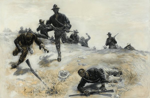 Forgotten Heroes; Captain Taylor, Troop C, 9th Calvary, Leading a Charge up the San Juan Hill in the Battle of Cuba  by Fletcher Charles Ransom - Hand-Painted Oil Painting Reproduction