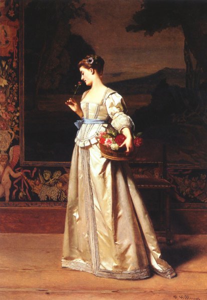 The Rose Basket by Florent Willems - Hand-Painted Oil Painting Reproduction
