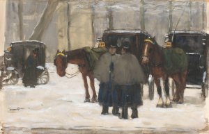 Koetsen en koetsiers in de sneeuw by Floris Arntzenius Oil Painting