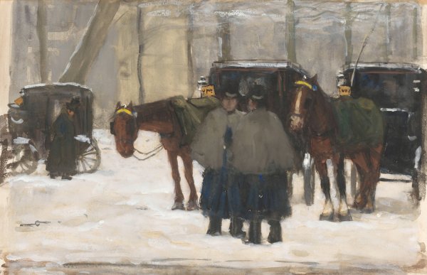 Main Product Photo of Koetsen en koetsiers in de sneeuw  Painting by Floris Arntzenius