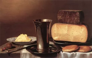 Still-Life with Glass, Cheese, Butter and Cake by Floris Gerritsz Van Schooten Oil Painting