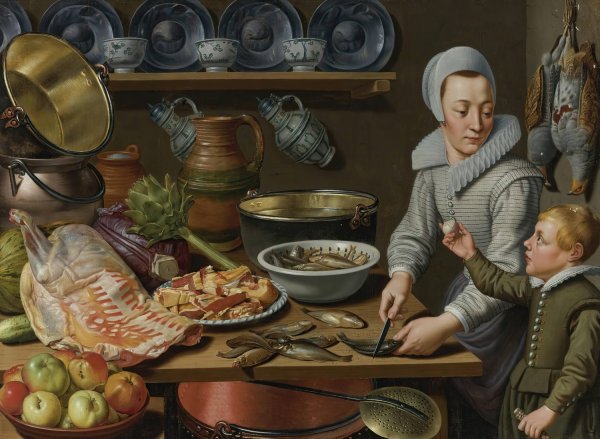 Kitchen Scene by Floris Van Schooten - Hand-Painted Oil Painting Reproduction
