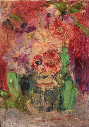 Poppies in a ginger jar by Floris Verster Oil Painting