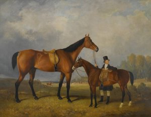 A Groom With His Hack Holding His Master's Horse by Follower Of William Barraud Oil Painting