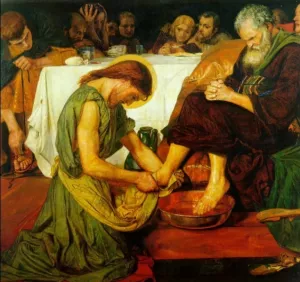 Jesus washing Peter's feet at the Last Supper Oil painting by Ford Madox Brown
