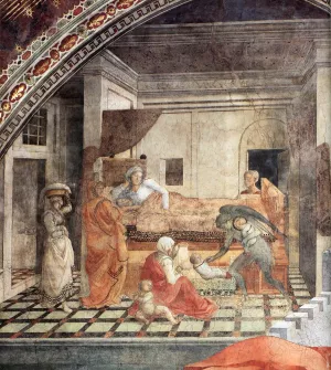 St Stephen is Born and Replaced by Another Child Detail painting by Fra Filippo Lippi