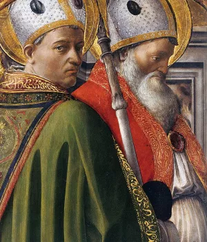 Sts Augustine and Ambrose Detail Oil painting by Fra Filippo Lippi