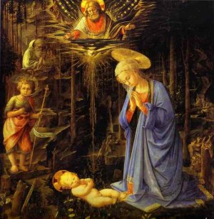 The Adoration, with the Infant Baptist and St. Bernard Oil painting by Fra Filippo Lippi