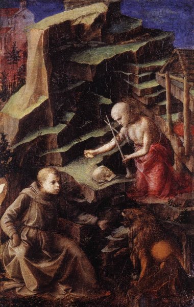 Main Product Photo of The Penitent St Jerome with a Young Monk Painting by Fra Filippo Lippi
