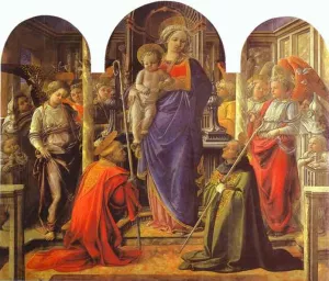 Virgin and Child Surrounded by Angels with St. Frediano and St. Augustine The Barbadori Altarpiece by Fra Filippo Lippi - Oil Painting Reproduction