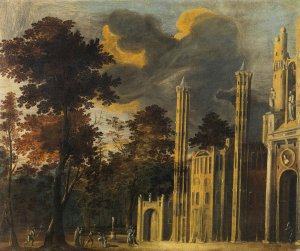 The beheading of a Saint in front of a cathedral by Francois De Nome Oil Painting