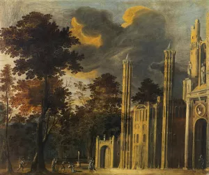 The beheading of a Saint in front of a cathedral by Francois De Nome Oil Painting