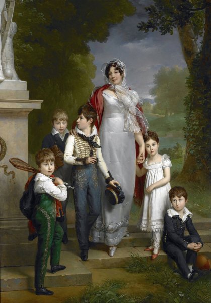 Portrait of Louise-Antoinette-Scholastique Gueheneuc, Madame la Marechale Lannes, Duchesse de Montebello, with her Children  by Francois Gerard - Hand-Painted Oil Painting Reproduction