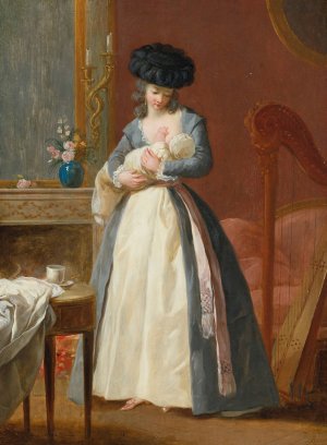 A Lady, Said To Be Madame Danloux, Nursing Her Child In A Drawing Room by Francois-Guillaume Menageot Oil Painting
