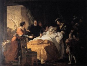 The Death of Leonardo da Vinci in the Arms of Francis I by Francois-Guillaume Menageot Oil Painting