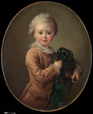 Boy with a black spaniel by Francois-Hubert Drouais Oil Painting