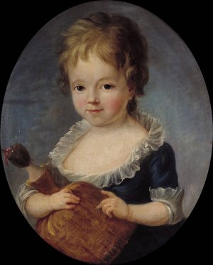 Portrait d'une petite fille tenant une poupee by Francois-Hubert Drouais Oil Painting