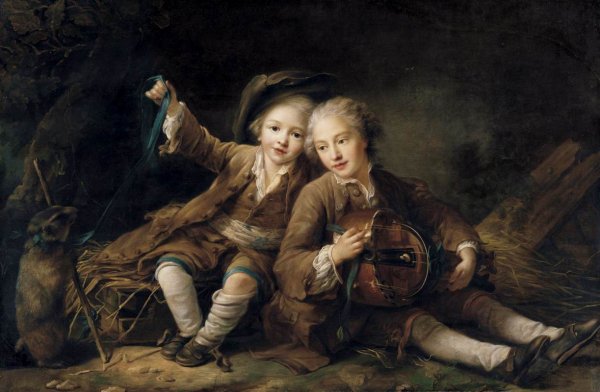 The Children of the Duc de Bouillon by Francois-Hubert Drouais - Hand-Painted Oil Painting Reproduction