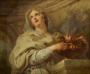 A Vestal Virgin Tending Fire by Francois Lemoyne Oil Painting