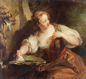Young Woman At a Fountain by Francois Lemoyne Oil Painting