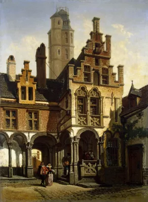 Courtyard of the Palace of Marguerite of Austria in Mechelen by Francois Stroobant Oil Painting