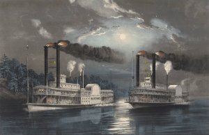 A Midnight Race on the Mississippi by Frances Flora Bond Palmer Oil Painting