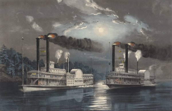 A Midnight Race on the Mississippi  by Frances Flora Bond Palmer - Hand-Painted Oil Painting Reproduction