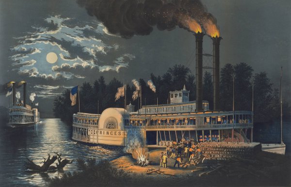 Wooding Up on the Mississippi  by Frances Flora Bond Palmer - Hand-Painted Oil Painting Reproduction