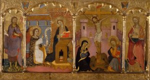 Saint John the Baptist, Annunciation, Crucifixion and Saint Catherine of Alexandria by Francesc Comes Oil Painting