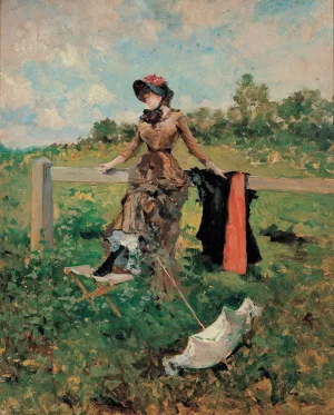 Lady With A Parasol by Francesc Miralles I Galaup Oil Painting