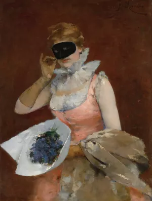Mujer Con Mascara by Francesc Miralles I Galaup Oil Painting