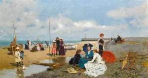 Tarde en la Playa by Francesc Miralles I Galaup Oil Painting