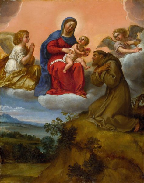 Main Product Photo of Virgin and Child Adored by Saint Francis  Painting by Francesco Albani