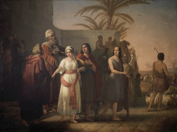 Tobias nimmt mit seiner Frau Abschied von seinen Schwiegereltern, um zu seinem Vater zuruckzukehren  by Francesco Antonibon Di Venezia - Hand-Painted Oil Painting Reproduction