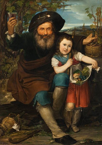 Italian Winegrower And His Daughter  by Francesco Baratta - Hand-Painted Oil Painting Reproduction