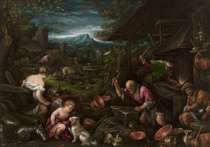 Forge of Vulcan by Francesco Bassano The Younger Oil Painting